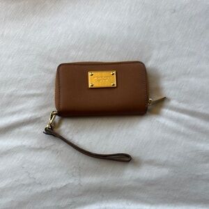 Michael Kors Brown and Gold Leather Wristlet Wallet